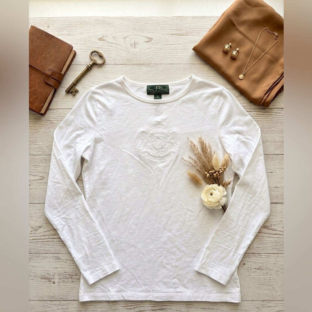 Lauren Ralph Lauren Active White Embossed Crest Long Sleeve Size XS Old Money - Picture 2 of 7